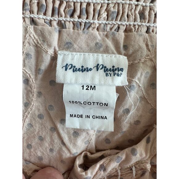 Piccino Piccina Girls 12M Pink and Gray Polka Dot Sleeveless Cotton One Piece - Picture 11 of 11